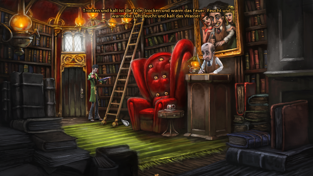 Heaven's Hope (Windows) screenshot: The town's library is a very useful place, Talorel can read excerpts from several books here.
