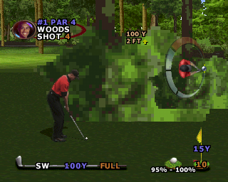 Tiger Woods PGA Tour 2000 (PlayStation) screenshot: Close up the scenery does not look so good