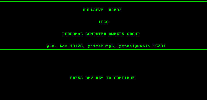 Bullseye (DOS) screenshot: Title screen