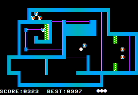 Paragon (Apple II) screenshot: The dotted walls disappear - time your throws!