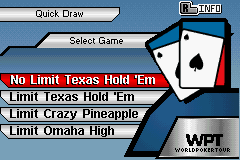 World Poker Tour (Game Boy Advance) screenshot: Quick Draw - Select Game