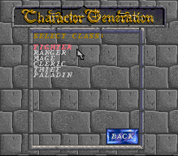 Eye of the Beholder (SNES) screenshot: Which class to choose?