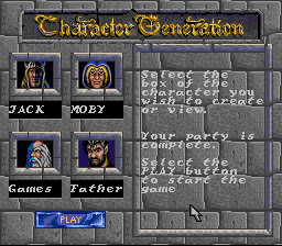 Eye of the Beholder (SNES) screenshot: Your party has been created
