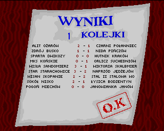Mistrz Polski '96 (Amiga) screenshot: Round results