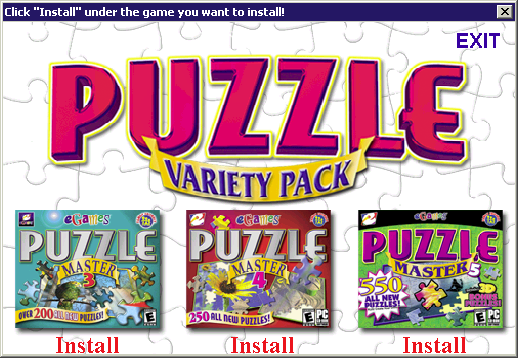 Puzzle Variety Pack (Windows) screenshot: The installation process installs the three games separately