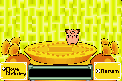Construction: Melody Box (Game Boy Advance) screenshot: Moving Clefairy to the upper right causes the music to increase in both speed and pitch.