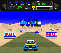 Jaleco Rally: Big Run - The Supreme 4WD Challenge (SNES) screenshot: Goal!