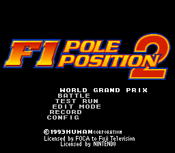 F1 Pole Position 2 (SNES) screenshot: Main Menu