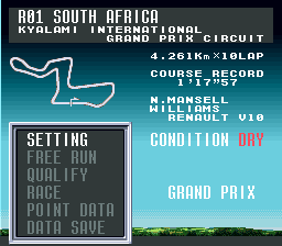 F1 Pole Position 2 (SNES) screenshot: Track info