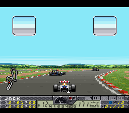 F1 Pole Position 2 (SNES) screenshot: Approaching a car on a bend
