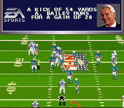 Madden NFL 98 (SNES) screenshot: Gain of 20 yards
