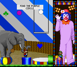 Mario's Early Years: Preschool Fun (SNES) screenshot: Find the Purple Circle.