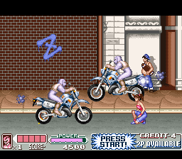 Mighty Morphin Power Rangers: The Movie (SNES) screenshot: Motorbikes to avoid