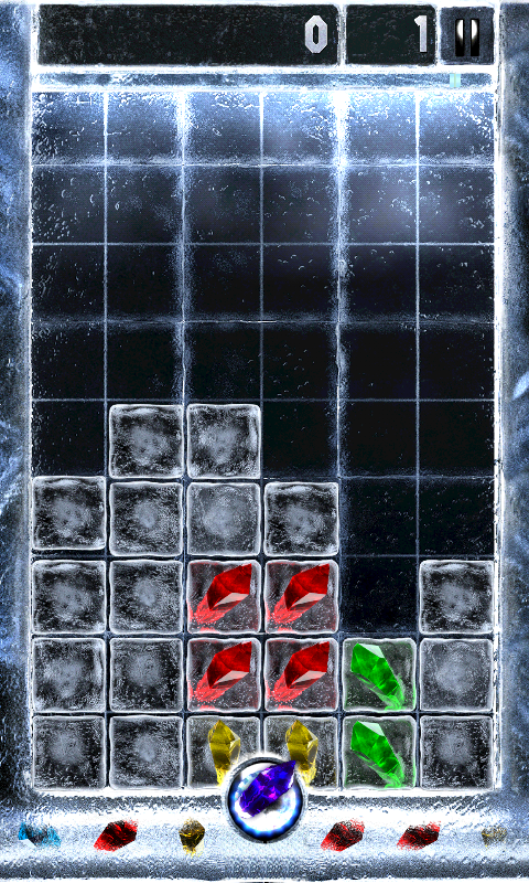 Crystal Ice (Android) screenshot: Placing some crystals on the board