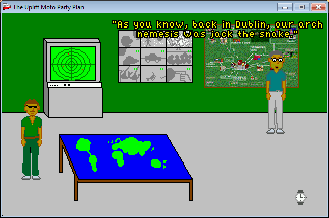 MI5 Bob: The Uplift Mofo Party Plan (Windows) screenshot: The boss give Bob's order to find Red Hot Chili Peppers` album