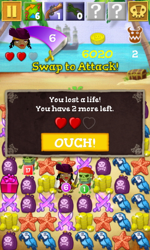 Scurvy Scallywags (Android) screenshot: Lost a life