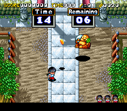 Pocky & Rocky 2 (SNES) screenshot: Collect the coins