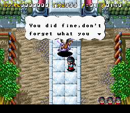 Pocky & Rocky 2 (SNES) screenshot: Taking a compliment