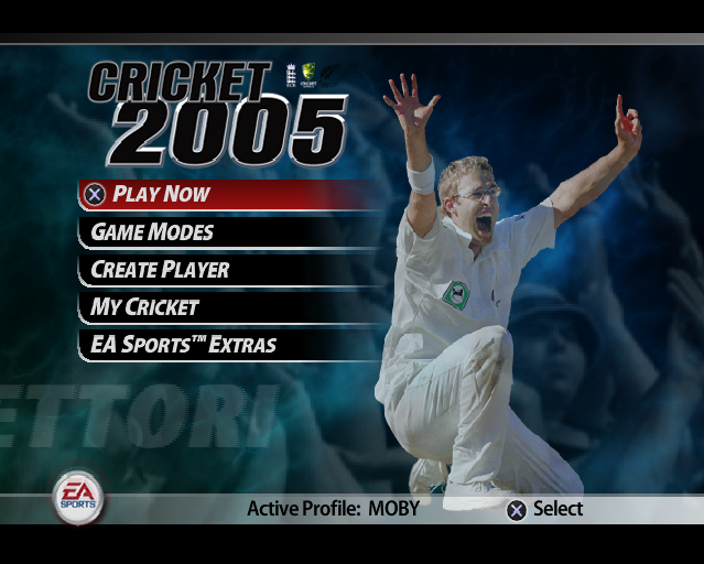 Cricket 2005 (PlayStation 2) screenshot: The game's main menu.