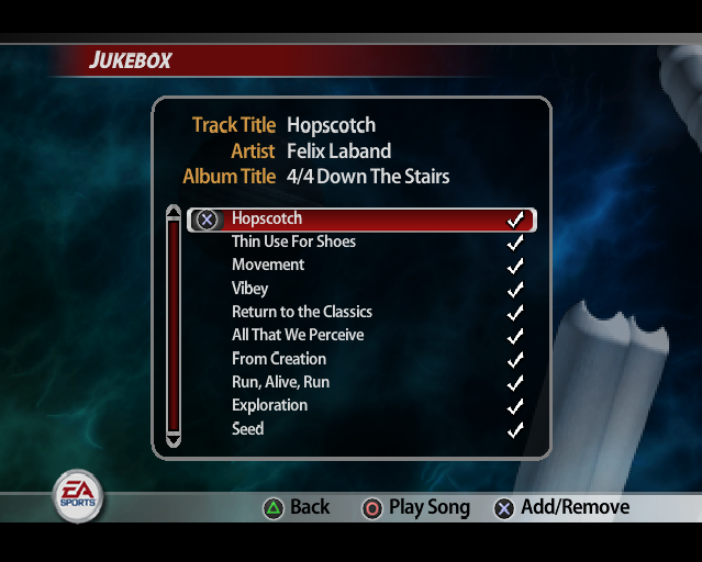 Cricket 2005 (PlayStation 2) screenshot: In the My Cricket sub menu is an option to disable some of the licensed music tracks