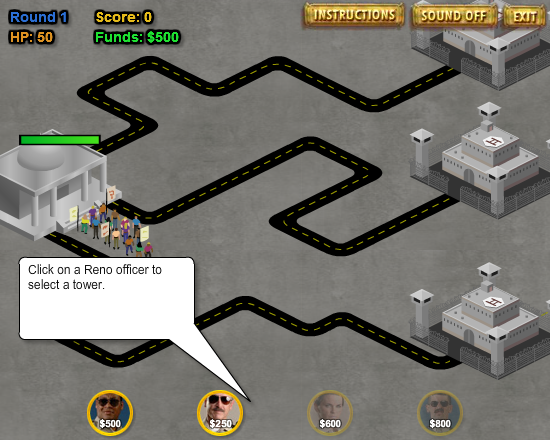 Reno 911 Excessive Force (Browser) screenshot: Start of the game (City Brawl)