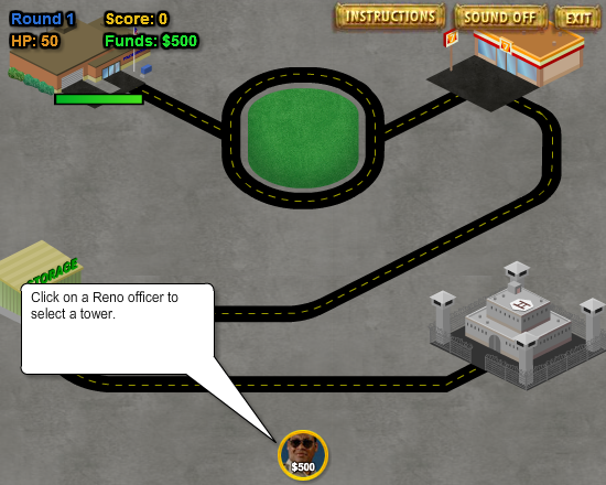 Reno 911 Excessive Force (Browser) screenshot: Start of the game (Jailbreak)