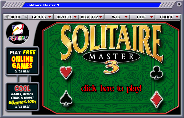 Solitaire Master 3 (Windows) screenshot: The game's title screen (eGames release)