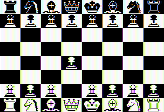 Sargon II (Apple II) screenshot: Computer (white) makes the first move.