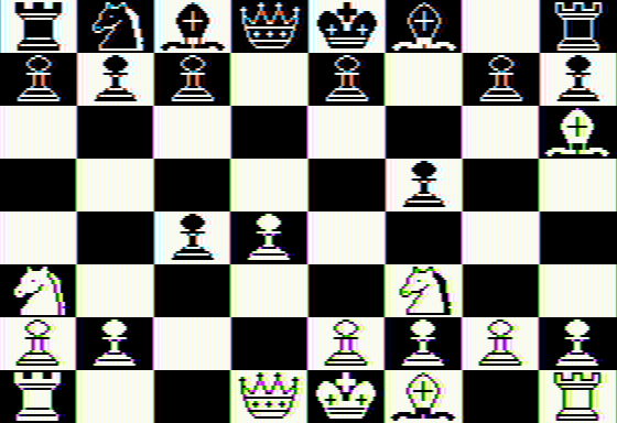 Sargon II (Apple II) screenshot: The board after four moves.