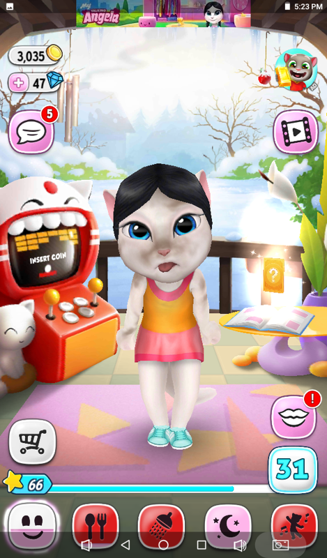My Talking Angela (Android) screenshot: When you knock out Angela being hunger, she will take out the tongue to you.