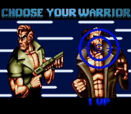Iron Commando: Kōtetsu no Senshi (SNES) screenshot: Choose your warrior, Jack or Chang Li.