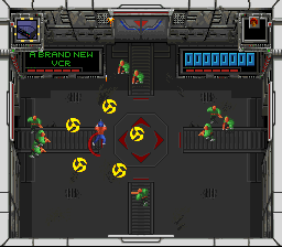 Smash T.V. (SNES) screenshot: Spinning blades to kill the enemy