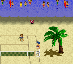 Smash Tennis (SNES) screenshot: Crowd watching in the sea