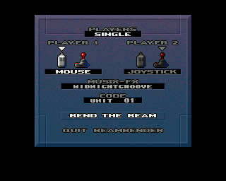 Beambender (Amiga) screenshot: Main menu
