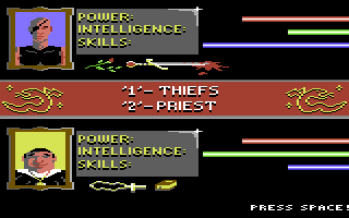 Castle (Commodore 64) screenshot: The second character selection screen