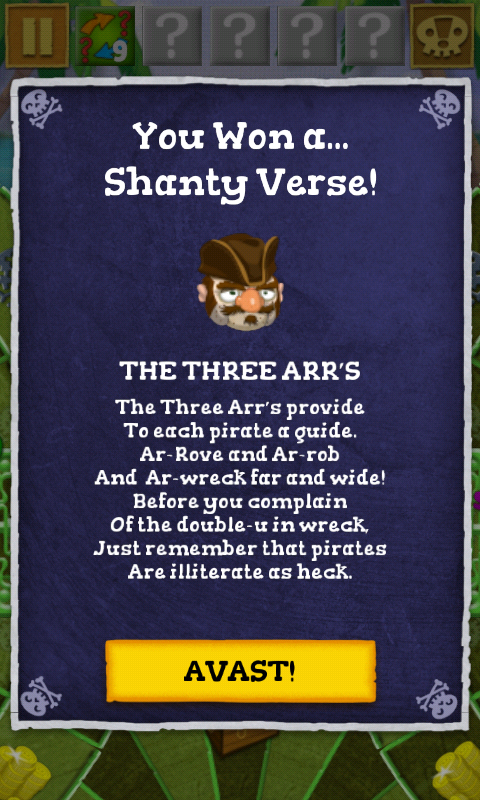 Scurvy Scallywags (Android) screenshot: Found a shanty verse
