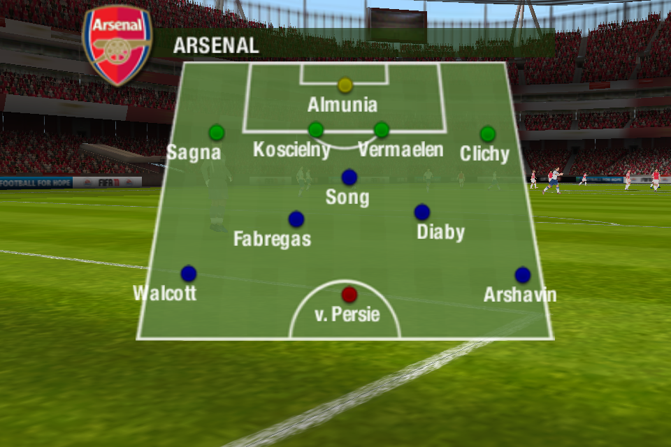 FIFA 11 (iPhone) screenshot: Arsenal Starting XI