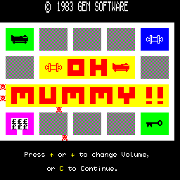 Oh Mummy (Camputers Lynx) screenshot: The title screen.