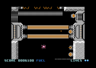 Sidewinder II (Atari 8-bit) screenshot: Exploding in level one