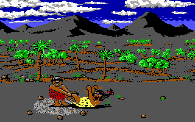 Caveman Ugh-Lympics (DOS) screenshot: the mate toss - EGA