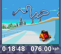 Winter Olympics: Lillehammer '94 (SNES) screenshot: Bobsled: Taking a corner