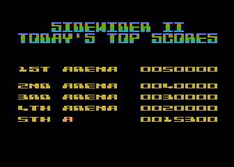 Sidewinder II (Atari 8-bit) screenshot: High scores