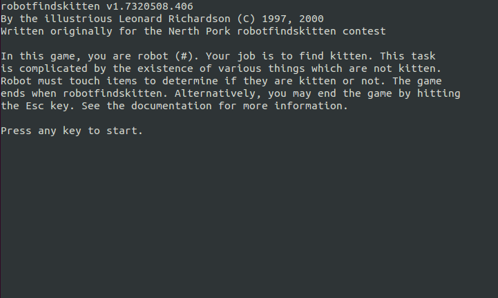 robotfindskitten (Linux) screenshot: Introduction
