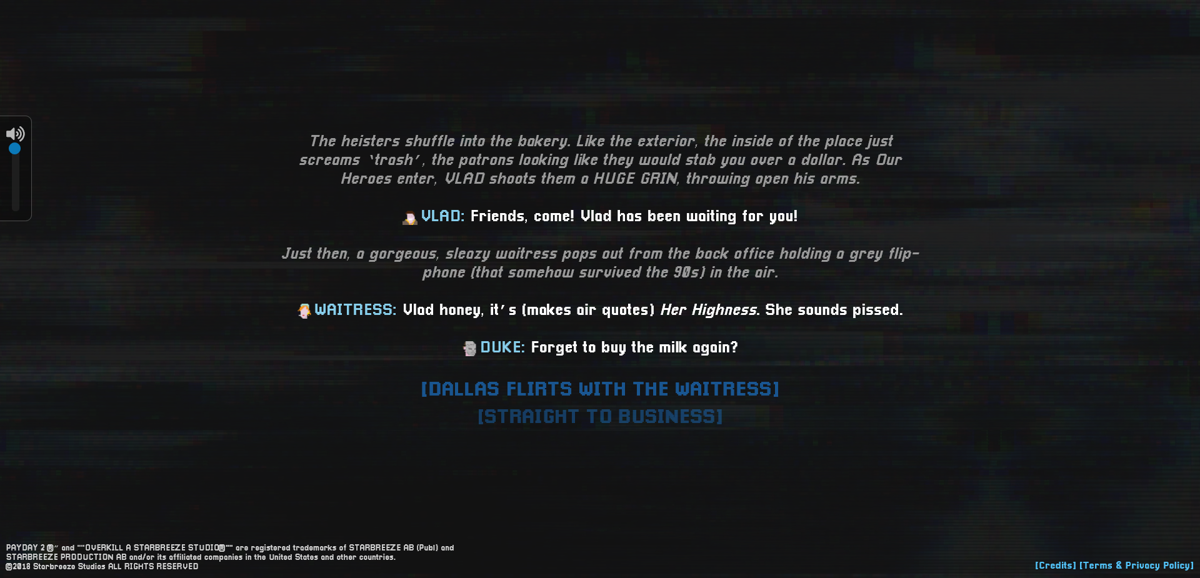 Screenshot of Payday 2: The Text Adventure (Browser, 2019) - MobyGames