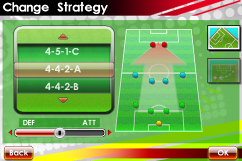 Real Soccer 2009 (iPhone) screenshot: Strategy selection