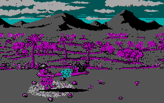 Caveman Ugh-Lympics (DOS) screenshot: the mate toss - CGA