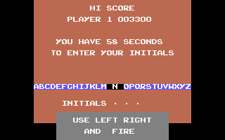 Gyropod (Commodore 64) screenshot: Entering the High Score and it can be saved to / loaded from disk for if required!