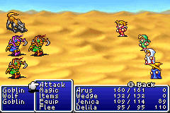 Final Fantasy I & II: Dawn of Souls (Game Boy Advance) screenshot: Desert fight (FF1)