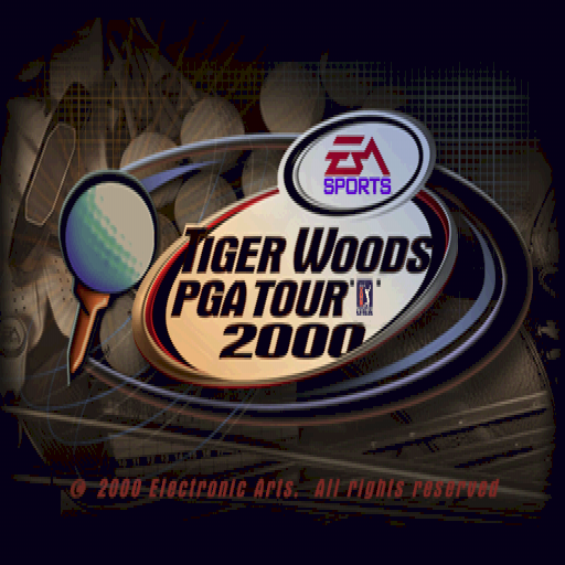 Tiger Woods PGA Tour 2000 (PlayStation) screenshot: The game's title screen. In the EA Classics release, SLES-02551, which is a multilingual release this screen is followed by a language selection screen
