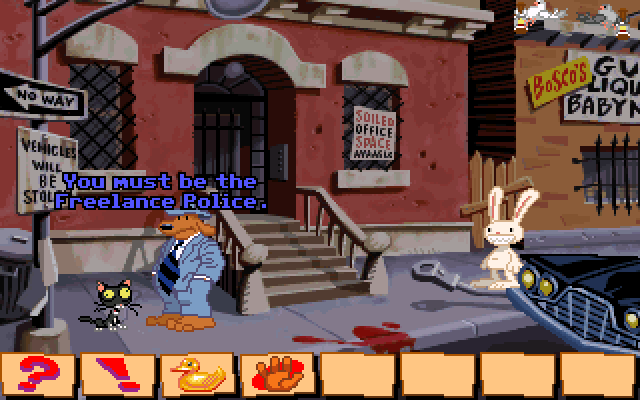 Sam & Max: Hit the Road (Windows) screenshot: Talking to a cat